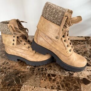 Women's Tan Lace-Up Boots